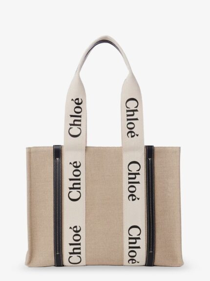 CHLOE' Woody Linen Shoulder Bag With Front Lettering Logo
