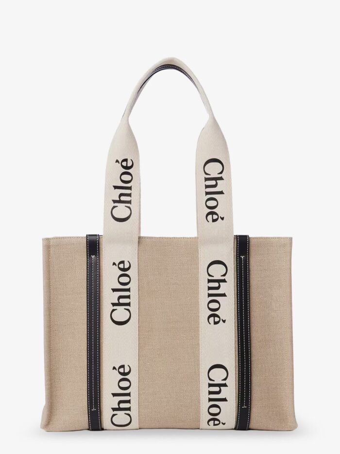 chloe' woody linen shoulder bag with front lettering logo CHLOE' Woody Linen Shoulder Bag With Front Lettering Logo