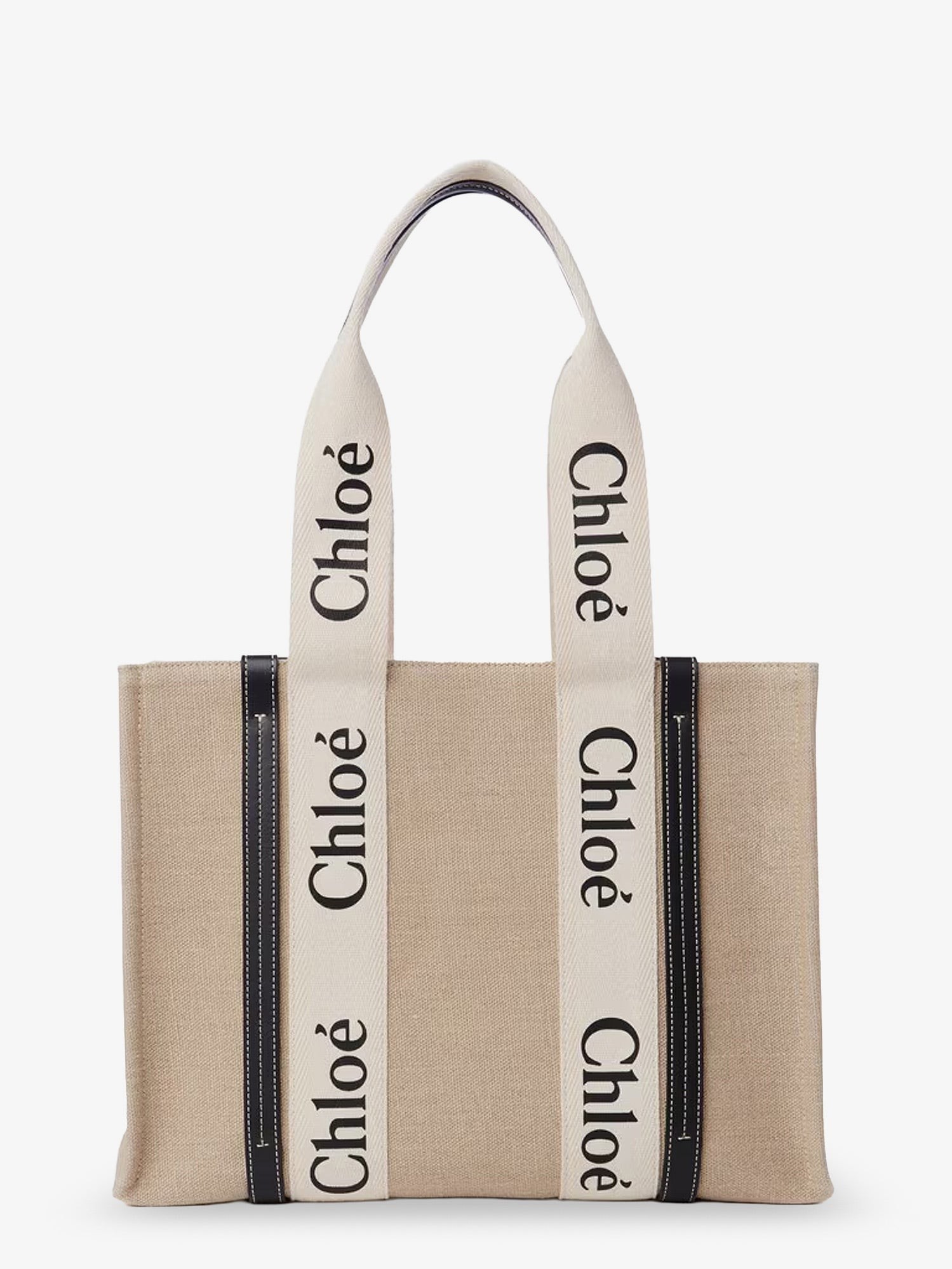 CHLOE' Woody Linen Shoulder Bag With Front Lettering Logo