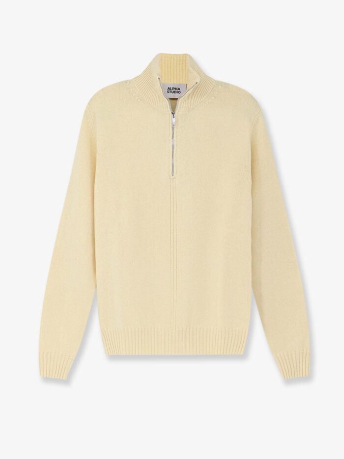alpha studio wool and cashmere half zip cardigan ALPHA-STUDIO Wool And Cashmere Half-zip Cardigan