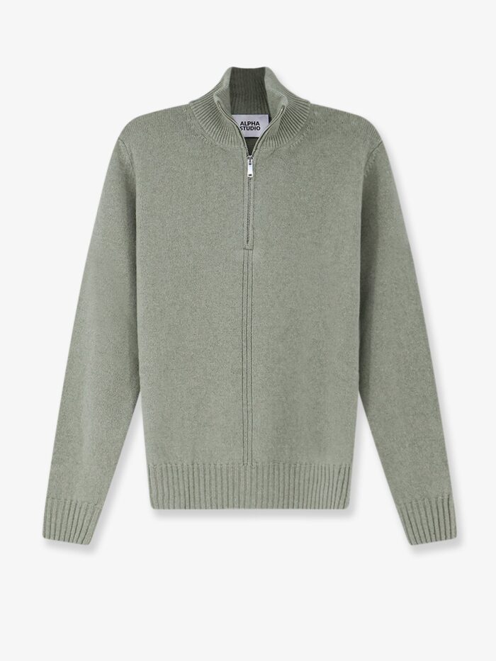 alpha studio wool and cashmere half zip cardigan ALPHA-STUDIO Wool And Cashmere Half-zip Cardigan