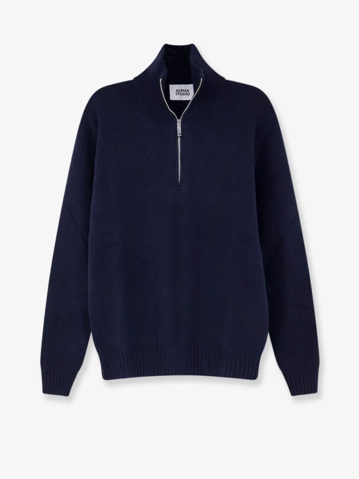 alpha studio wool and cashmere half zip cardigan ALPHA-STUDIO Wool And Cashmere Half-zip Cardigan