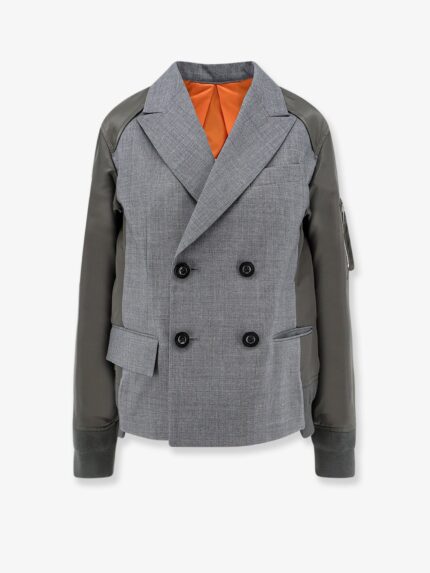 SACAI Wool Blazer With Nylon Sleeves