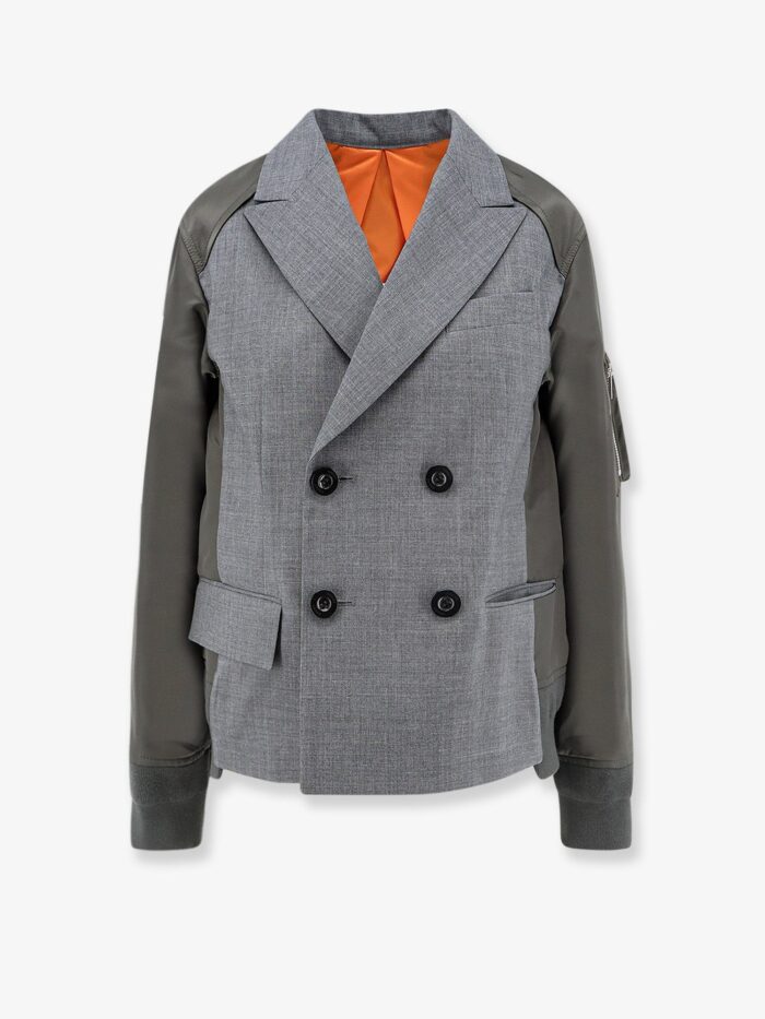 sacai wool blazer with nylon sleeves SACAI Wool Blazer With Nylon Sleeves