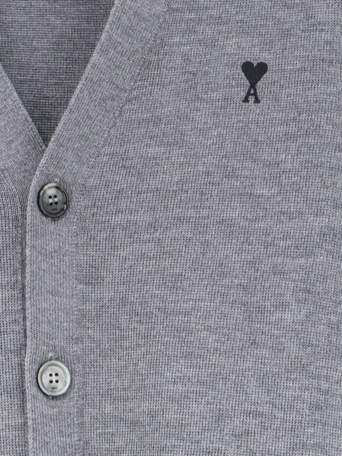 AMI PARIS Wool Cardigan With Iconic Embroidery
