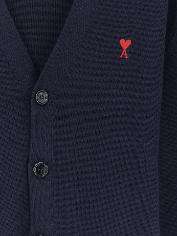 AMI PARIS Wool Cardigan With Iconic Embroidery
