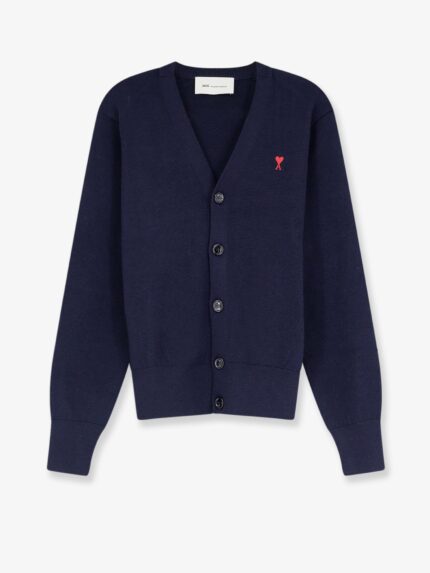 AMI PARIS Wool Cardigan With Iconic Embroidery
