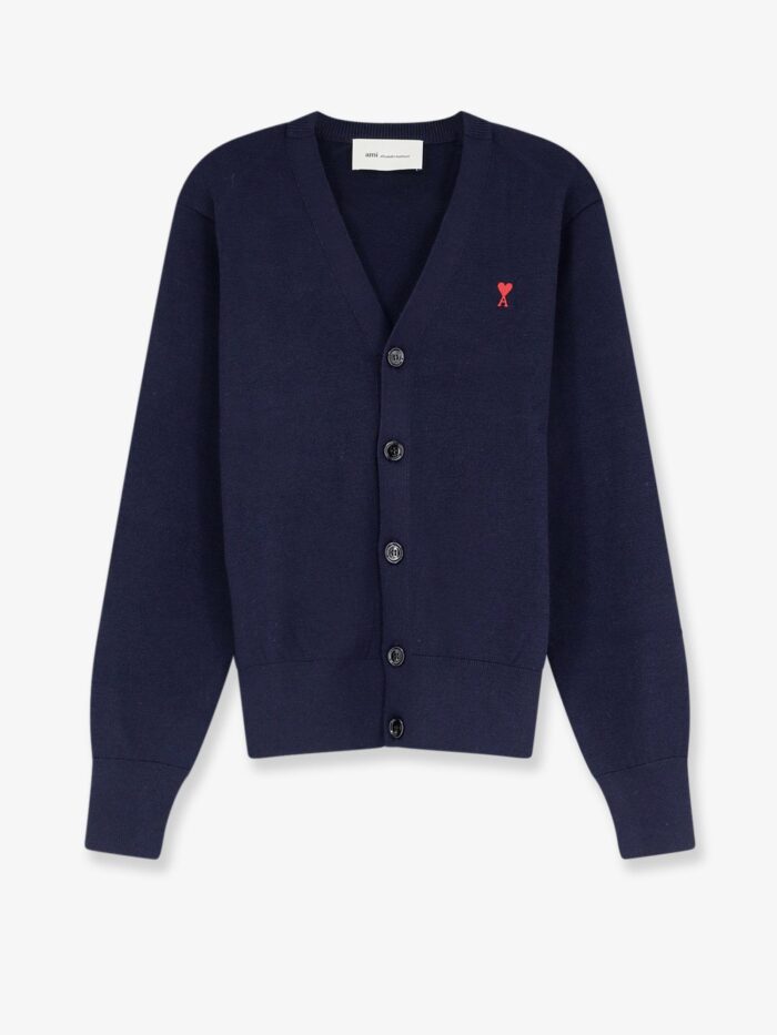 ami paris wool cardigan with iconic embroidery AMI PARIS Wool Cardigan With Iconic Embroidery