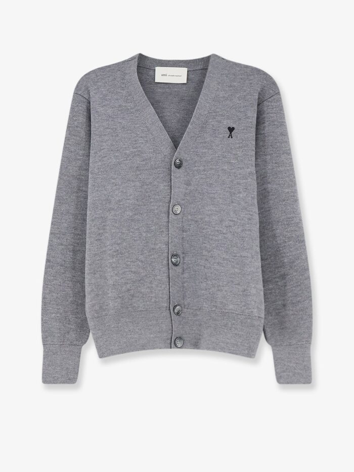 AMI PARIS Wool Cardigan With Iconic Embroidery
