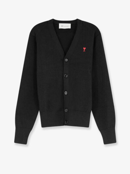 AMI PARIS Wool Cardigan With Logo Embroidery