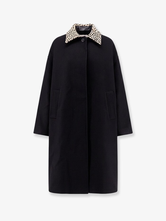 ROHE Wool Coat With Cheetah-print Calf Hair Collar