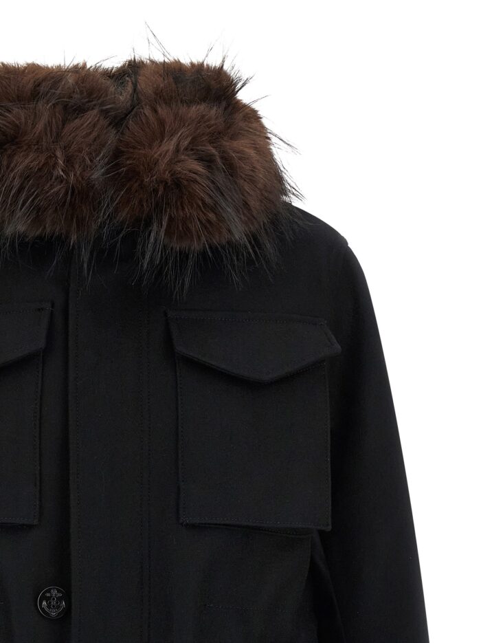 SACAI Wool Coat With Fur Insert