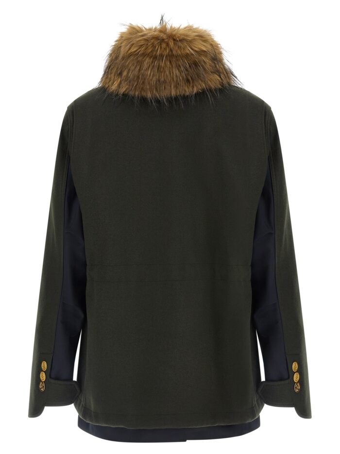 SACAI Wool Coat With Fur Insert