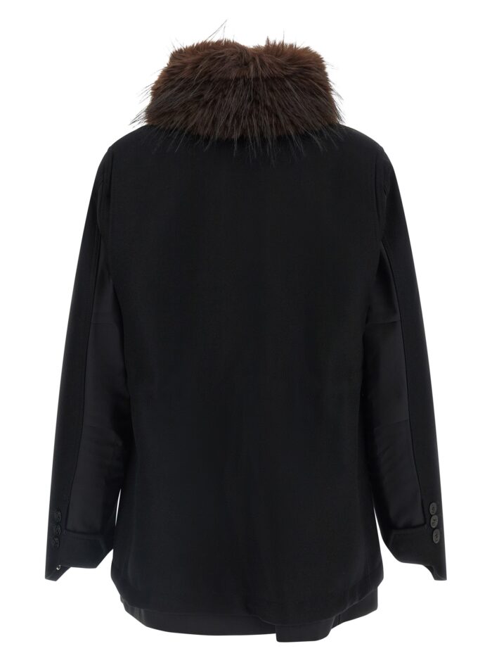 SACAI Wool Coat With Fur Insert