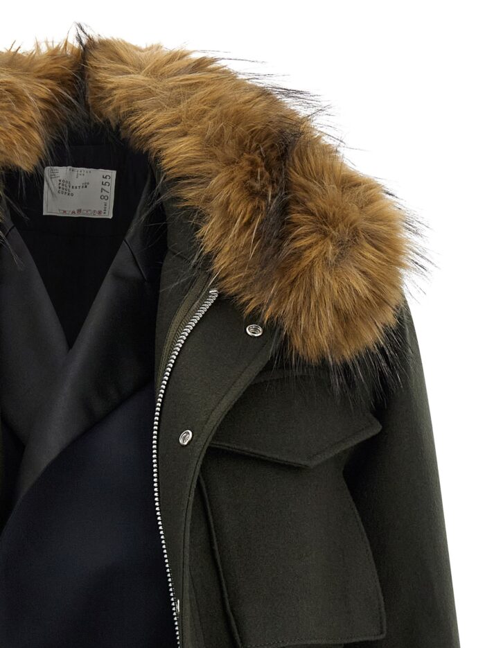 SACAI Wool Coat With Fur Insert