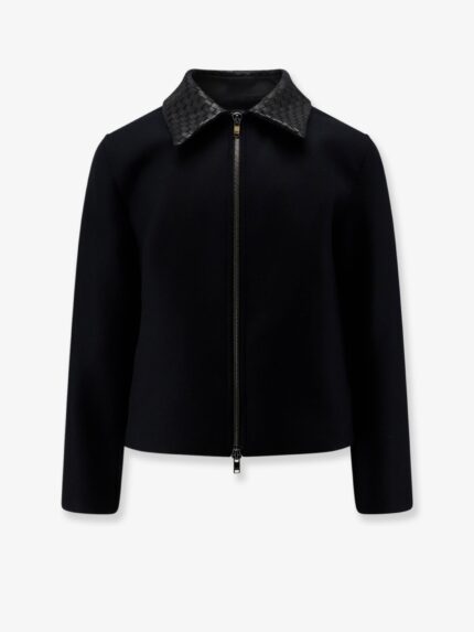 Bottega Veneta Wool Jacket With Leather Collar With Intrecciato Motif