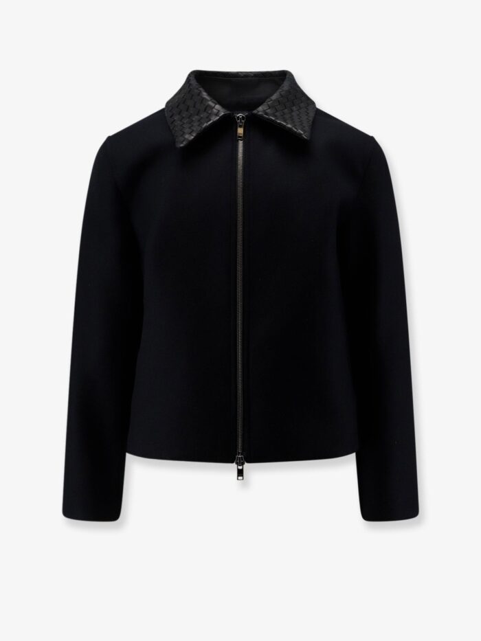 bottega veneta wool jacket with leather collar with intrecciato motif Bottega Veneta Wool Jacket With Leather Collar With Intrecciato Motif