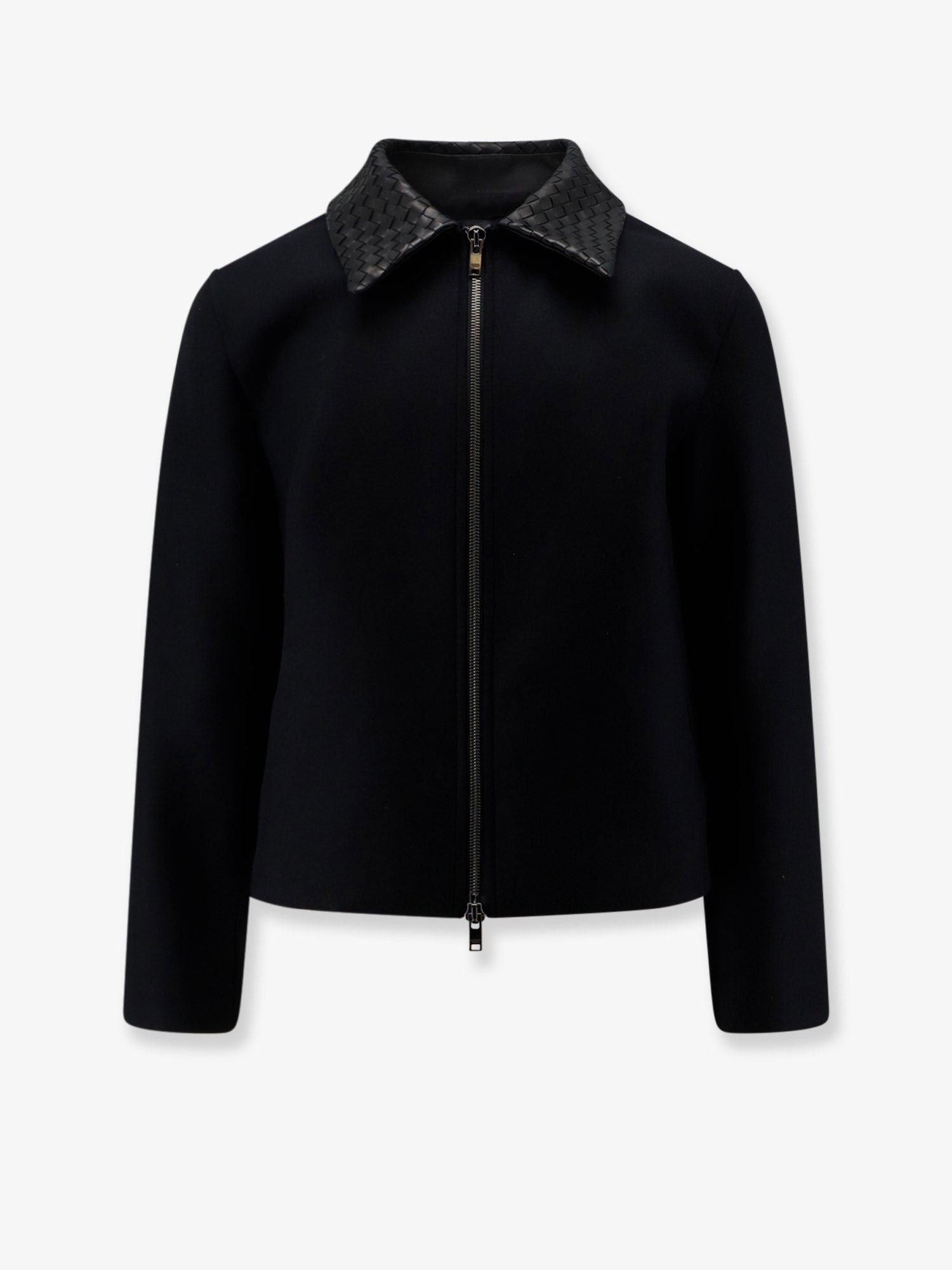 Bottega Veneta Wool Jacket With Leather Collar With Intrecciato Motif