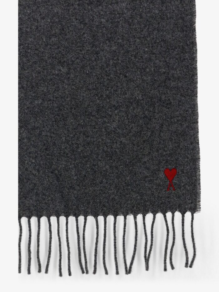 AMI PARIS Wool Scarf With Ami De Coeur Embroidery