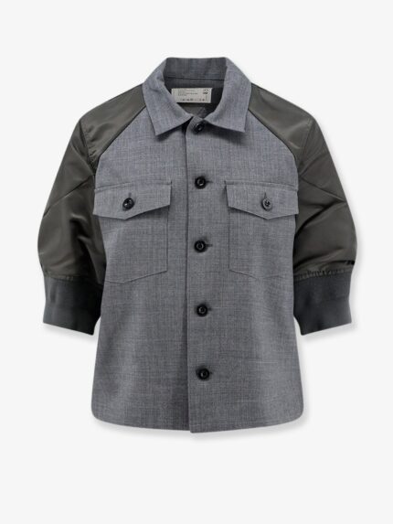 SACAI Wool Shirt With Nylon Sleeves