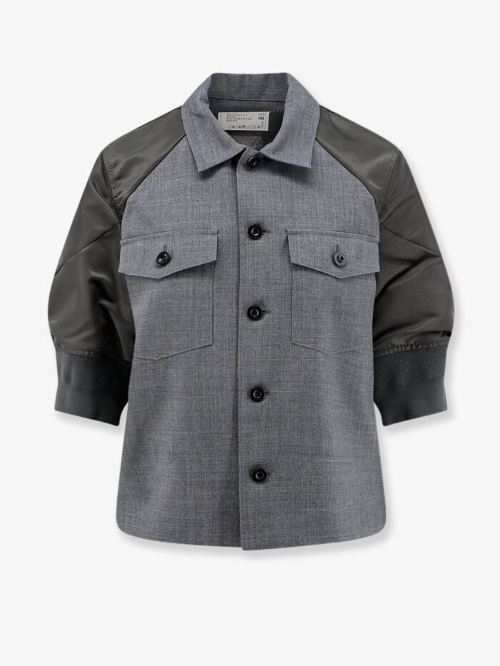 SACAI Wool Shirt With Nylon Sleeves