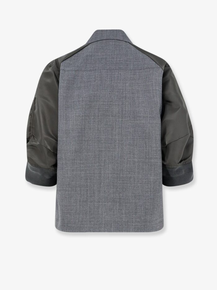 SACAI Wool Shirt With Nylon Sleeves
