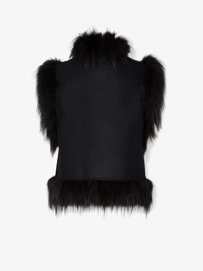 Fendi Wool Vest With Floral Embroidery And Fox Fur Trim