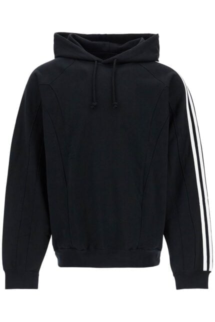 Y-3 Black Cotton And Recycled Polyester Hoodie With White Raglan Stripes