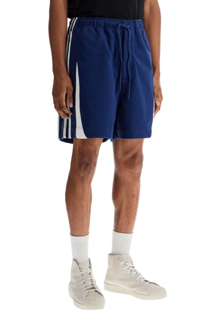 Y-3 Blue Cotton Shorts With Side Stripes