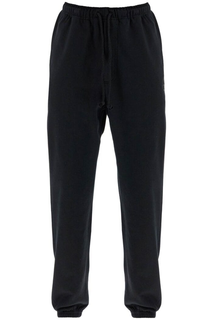 Y-3 Wide Leg High Waist Black Cotton Pants With Adjustable Drawstring