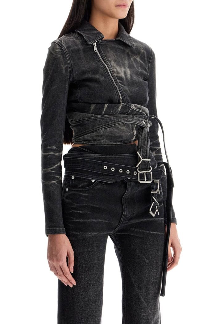 Y PROJECT Denim Jacket With Criss-cross Belt