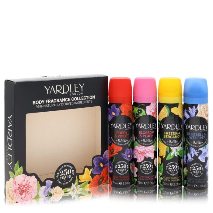 Yardley Poppy & Violet By Yardley London - Gift Set -- 4 X 2.6 Oz Body Spray In Poppy & Violet, Blossom & Peach, Freesia & Bergamot, Bluebell & Sweet Pea - Image 1