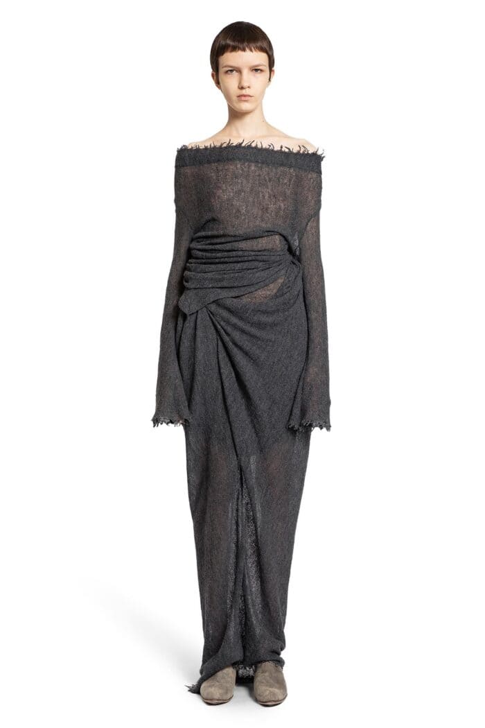 YEHUAFAN Draped Long Wool Skirt