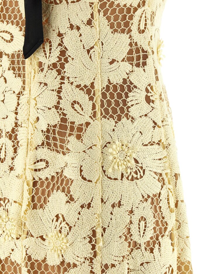 SELF PORTRAIT 'Yellow Crochet Lace' Midi Dress