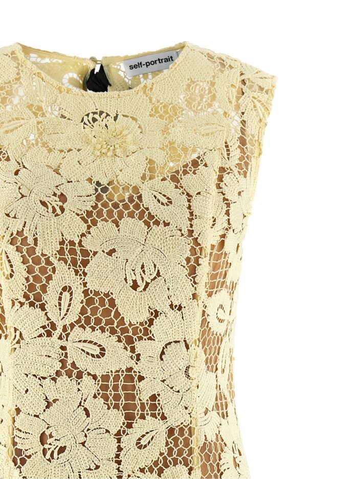 SELF PORTRAIT 'Yellow Crochet Lace' Midi Dress
