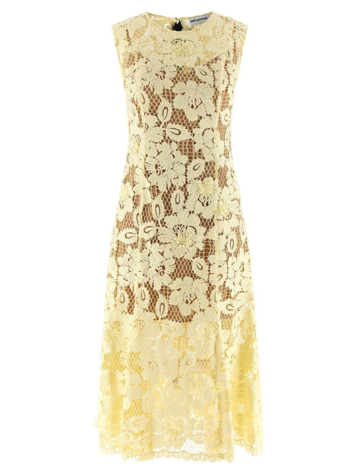 SELF PORTRAIT 'Yellow Crochet Lace' Midi Dress