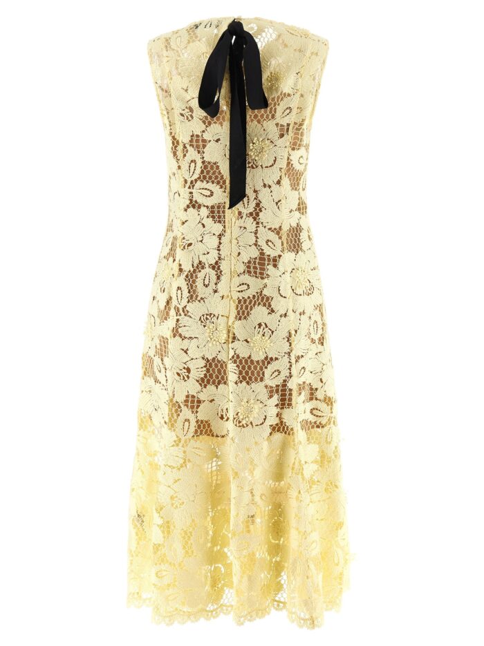 SELF PORTRAIT 'Yellow Crochet Lace' Midi Dress