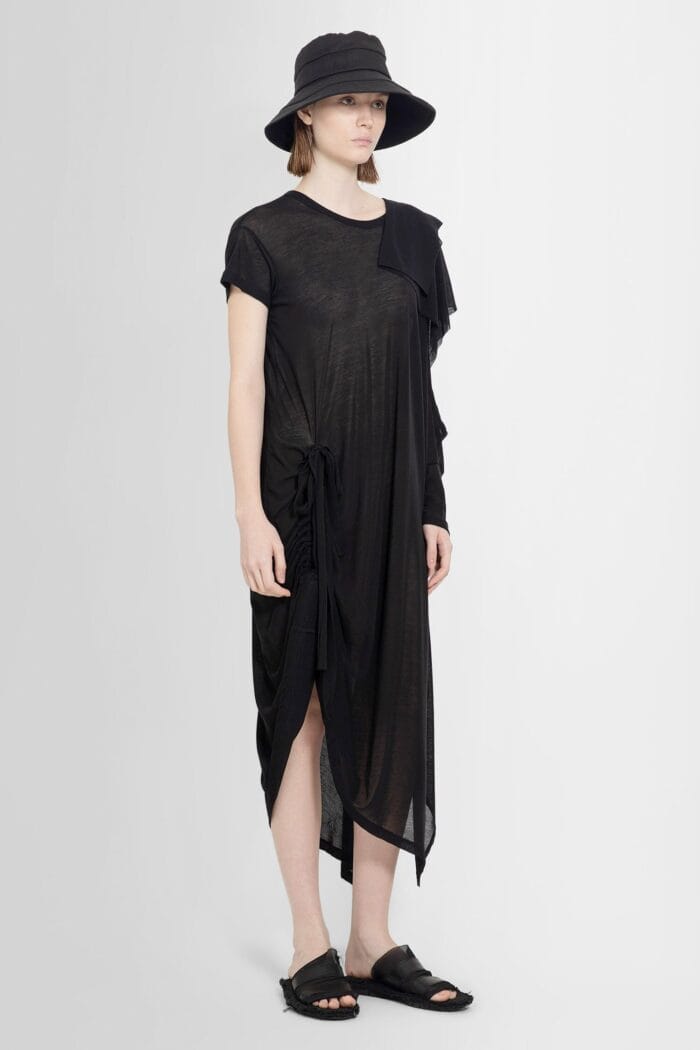 YOHJI YAMAMOTO Gathered Cotton Jersey Gathered Asymmetric Dress