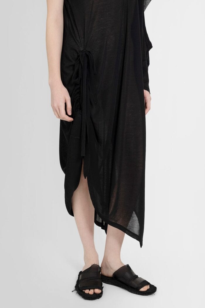 YOHJI YAMAMOTO Gathered Cotton Jersey Gathered Asymmetric Dress