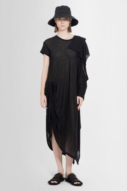 YOHJI YAMAMOTO Gathered Cotton Jersey Gathered Asymmetric Dress