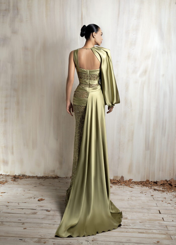 Ziad Nakad Asymmetric Olive Green Gown
