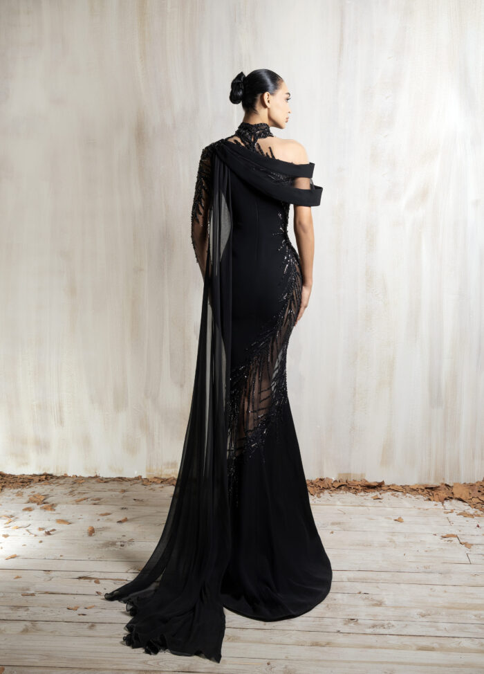 Ziad Nakad Black Asymmetrical Gown