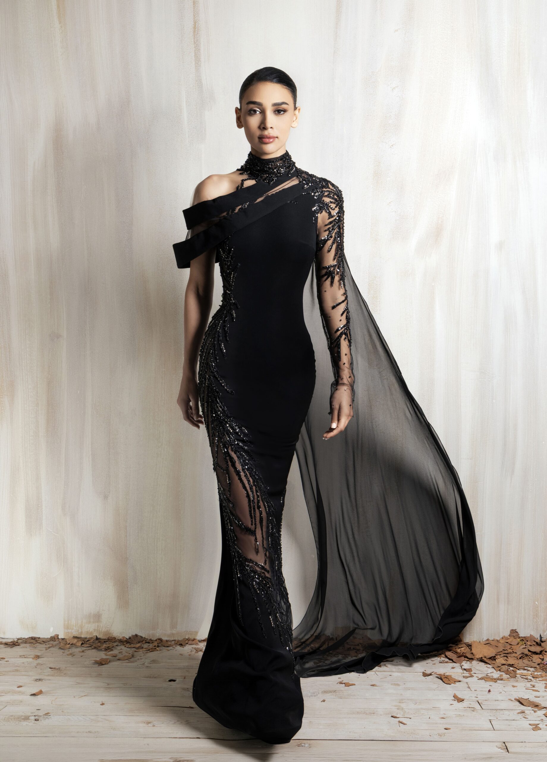 Ziad Nakad Black Asymmetrical Gown
