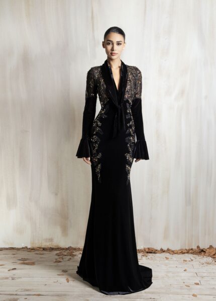 Ziad Nakad Black Long-sleeve Gown