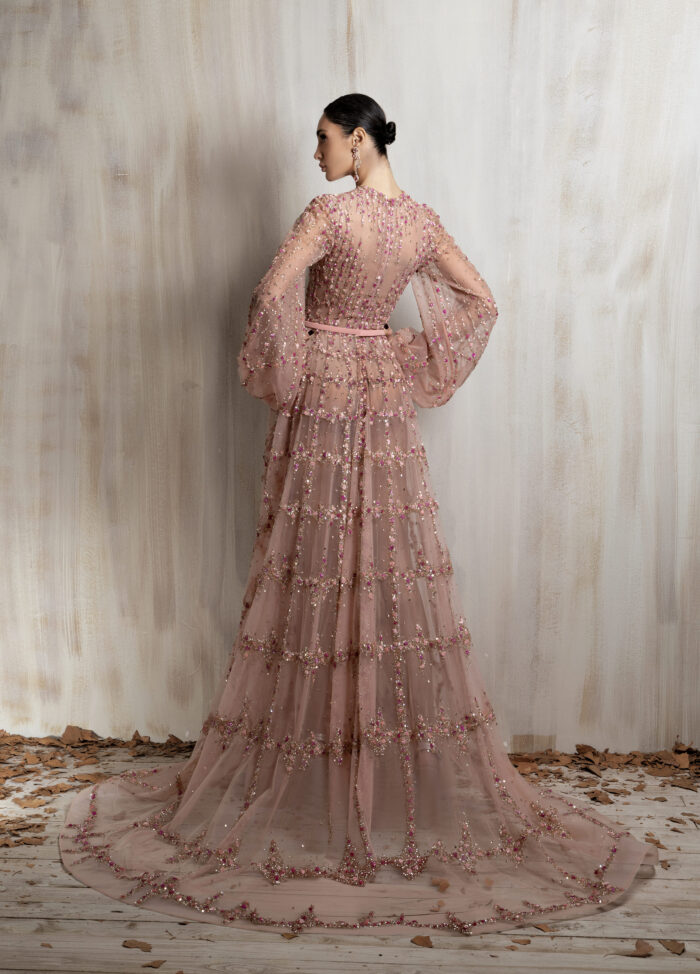 Ziad Nakad Blush Pink Beaded Tulle Gown