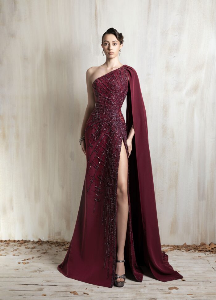 Ziad Nakad Burgundy One-shoulder Gown Ziad Nakad Burgundy One-shoulder Gown