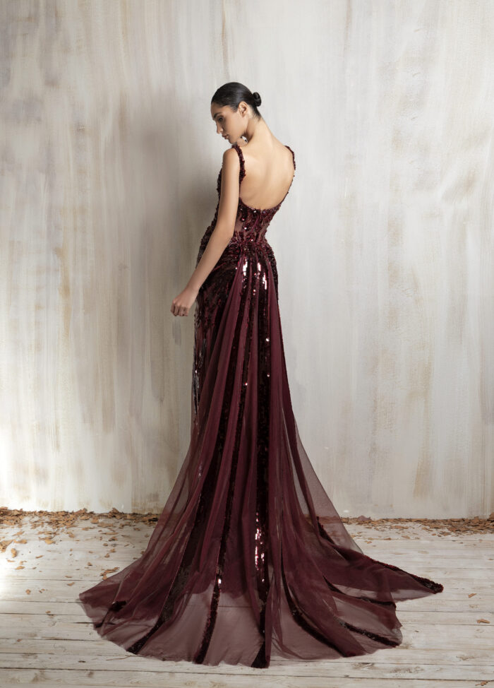 Ziad Nakad Burgundy Sequined Gown