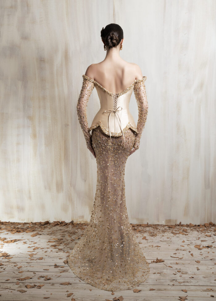 Ziad Nakad Champagne Corset Mermaid Gown