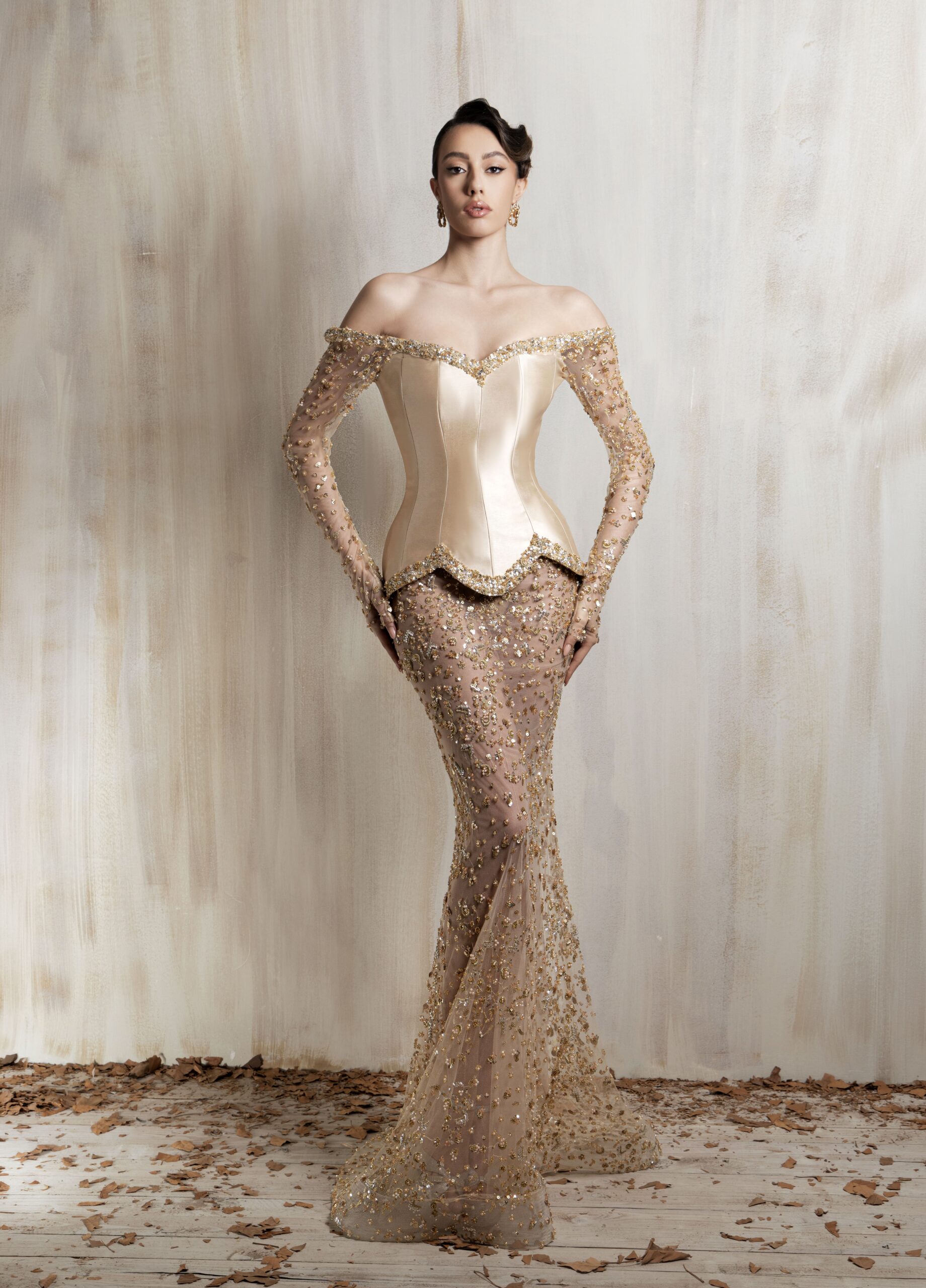 Ziad Nakad Champagne Corset Mermaid Gown