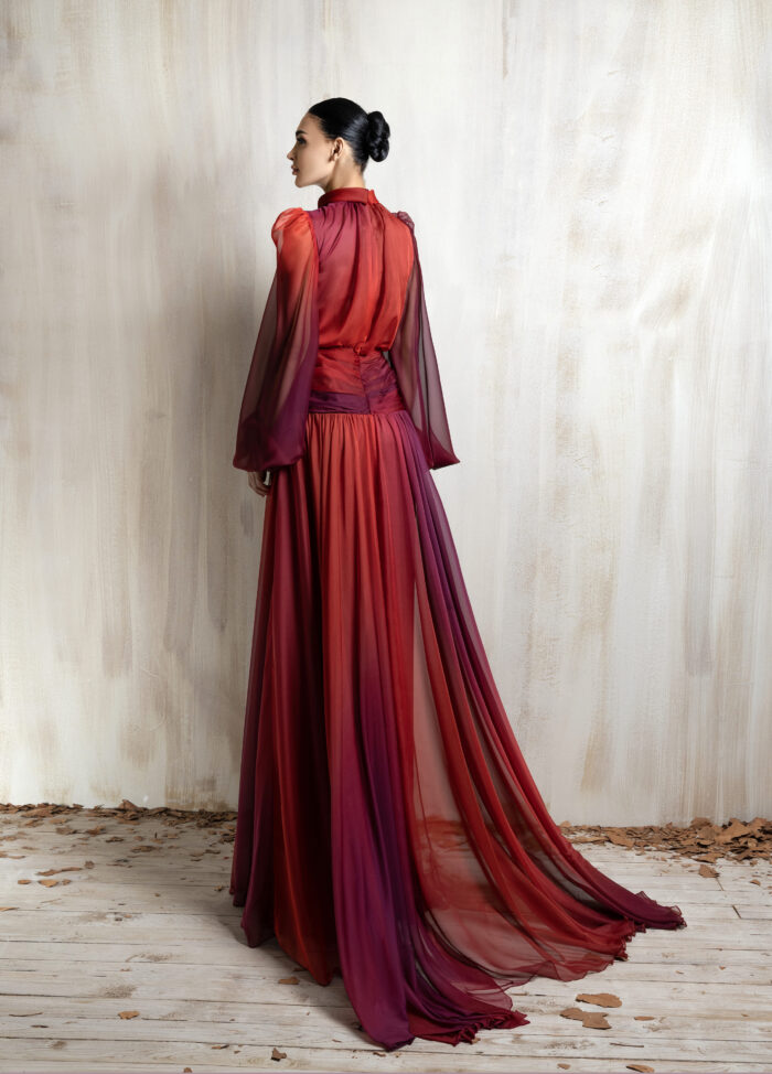 Ziad Nakad Crimson Sheer Gown